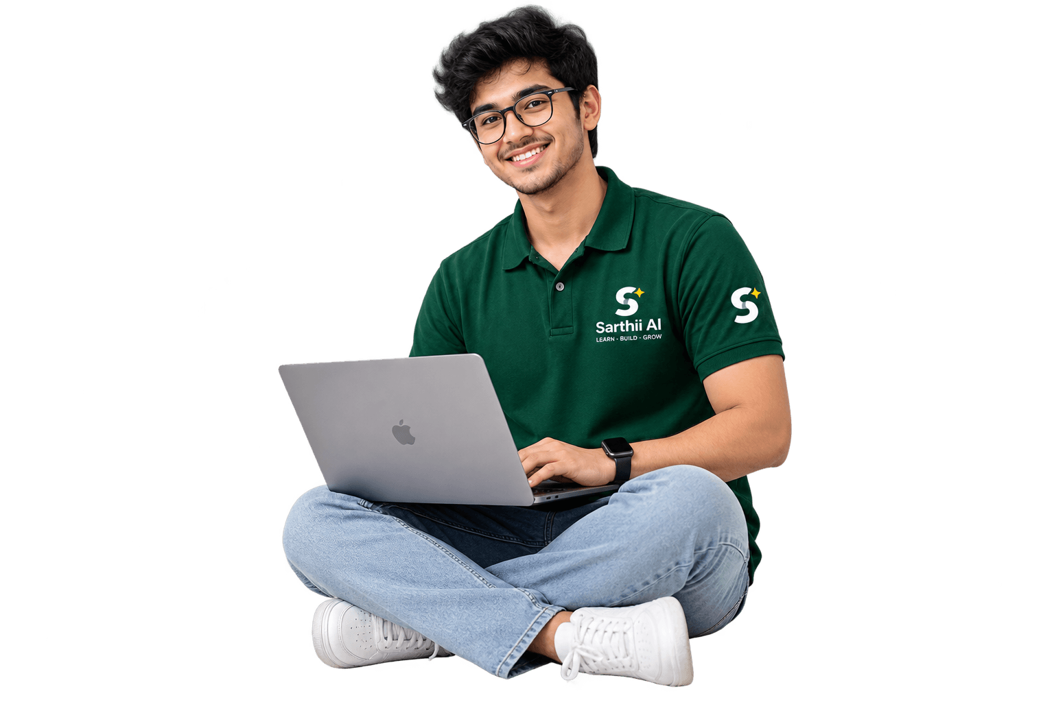 Sarthii AI student working on a laptop